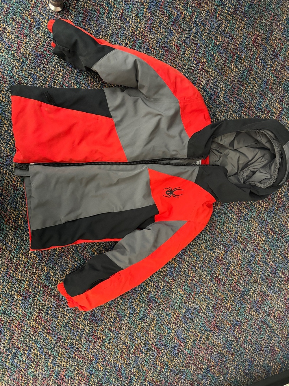 Spyder Colorblock Kids Puffer Jacket in Red, Gray & Black